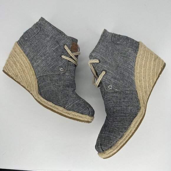 Toms Desert Wedge Ankle Boots Womens Size 7.5 Chambray Gray Espadrille Lace-Up - Picture 7 of 7